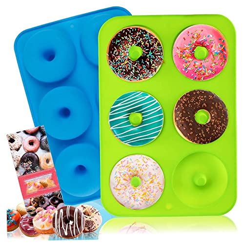 Silikon Donutformen Sichere Silikon Donut Backform für Kuchen Antihaft-Backform Hitzebeständig 6 Hohlraum für Donut Backen für Donut Backen Kuchen Cake Backform Zum Backen Von Muffins(Blau + Grün) Cover