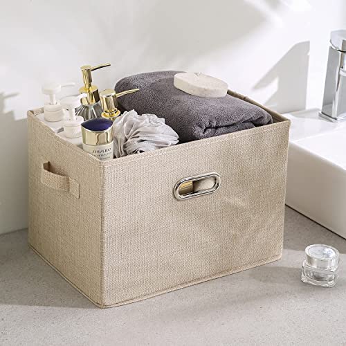 Image of HOKIPO Multipurpose Storage Box with Lid for Wardrobe, Home and Office, Beige, Medium,Pack of 1 (AR-4369-M), Polyester Linen