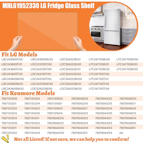 Image of Upgraded MHL61952330 Refrigerator Glass Shelf Compatible with LG Fridge Glass Shelf Replacement Parts LBC24360ST LFC24770ST LDCS24223S Shelves Kenmore Refrigerator Crisper Drawer Cover Tempered Glass