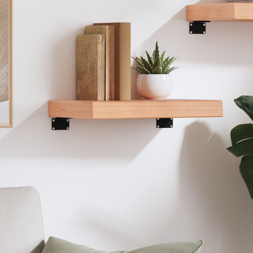 YUANCHUTOP Live Edge Floating Shelves - 40x30cm Wall-Mounted Rustic Wood Shelf for Kitchen, Bathroom, Living Room - Solid Oak Wood Shelving for Home Decor and Storage