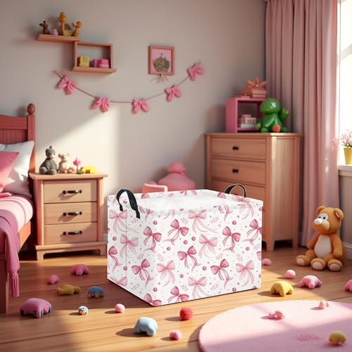 Image of Rectangular Pink Basket for Girls Kids Baby Storage Basket Toy Storage Bin Organizer Box Room Decor(Pink Bowknot)