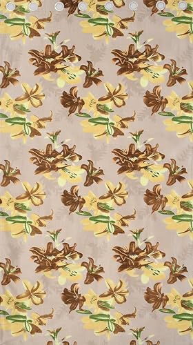 Image of Digital Printed Big Flower Eyelet Polyester Curtains - Brown, 9 Feet, Pack of 2