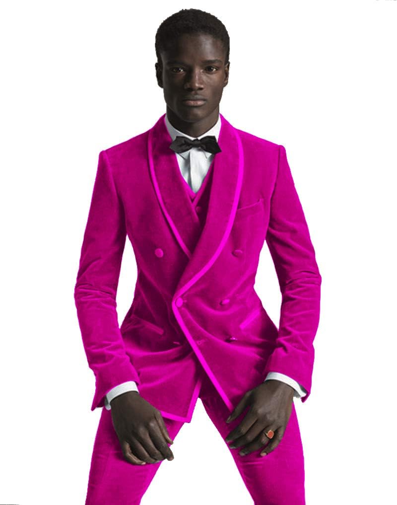 Rdzding Men's Velvet Blazer Suits 3 Piece Slim Fit Set Blazer Jacket One Button Suit Jacket Tuxedo for Formal Party