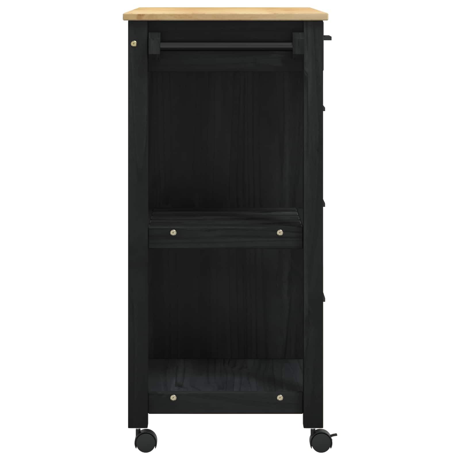 Chariot de Cuisine Monza Noir 84 x 40 x 88,5 cm avec étagère, tiroir, roulettes pivotantes, mobilier de Rangement Pratique pour préparation Repas, Buffet ou Service intérieur