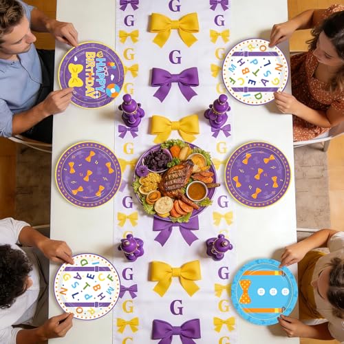 Image of 60Pcs English Teacher Paper Plates 7 inch Heavy Duty Paper Plates | Cartoon Teacher Dessert Cake Paper Plates Disposable Blue Yellow Purple Platters for Boys Girls Birthday Party Supplies
