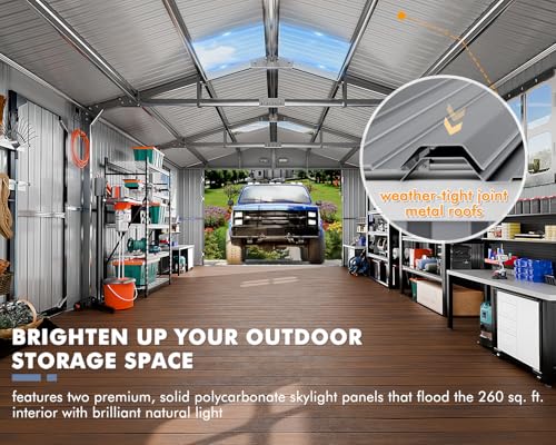 Image of K Knowbody 13x20x8.3 FT Metal Garage Shed Large Building Kits | Reinforced Truss System,18-Gauge Powder-Coated Frame,100 PSF Snow, 150 MPH Wind Rated, Skylight Dual-Entry Carport,Workshop