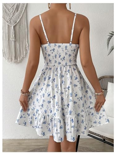 Milumia Women's Summer Floral Mini Dress Smocked Ruffle Spaghetti Strap Flowy Boho Cami Dress2