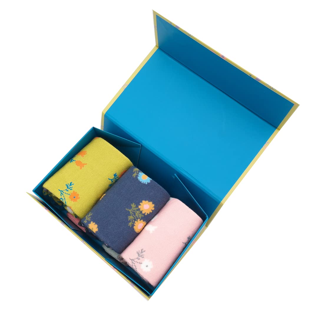 LilyRosa® Flower Socks Ladies Floral Bamboo Socks 3 Pairs Gift Box