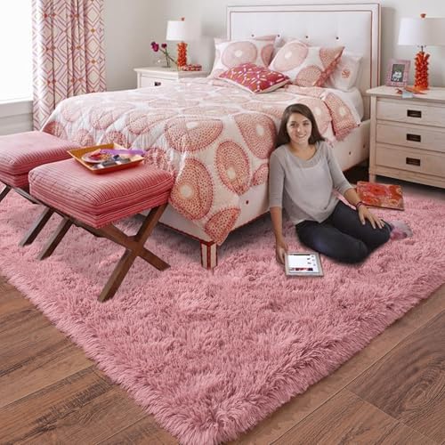 Rugs for Living Room 5x7, Soft Shaggy Modern Shag Area Rug for Bedroom, Upgrade Non-Slip Plush Fluffy Carpet for Kids Boys Girls Room Home Decor Aesthetic, Blush