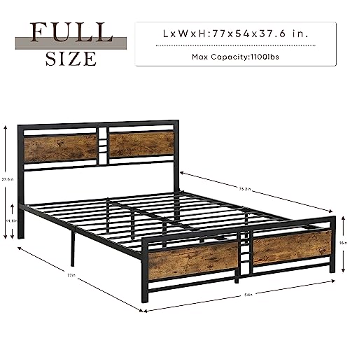 Cnanxu Heavy Duty Full Size Metal Platform Bed Frame With Wood Headboard And Footboard, Mattress Foundation With Slat Support, Easy Assembly, Noise-Free, No Box Spring Needed, Full Bedframes (Full) #TOP1