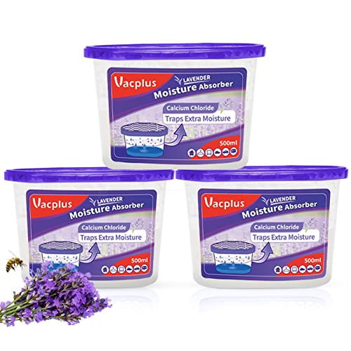 Image of Vacplus Moisture Absorbers - Dehumidifiers for Closet, Efficient Humidity Absorber Boxes Collect Excess Moisture for Bathroom, Kitchen, Study, Lavender Fragrance, 3 Pack