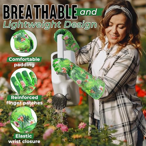 Image of HANDLANDY Rose Pruning Gloves for Men Women, Thorn Proof Gardening Gloves | Long Leather Gardening Gloves, Breathable Leather Gauntlet, Best Garden Gifts & Tools for Gardener (Grass Green, L)