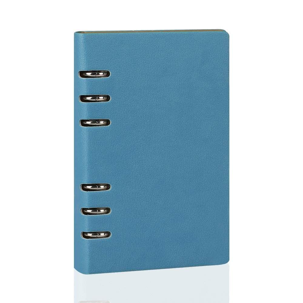 Quaderno A5 classico riutilizzabile tasca larga in pelle 6 fori raccoglitore ad anelli diario con copertina rigida quaderno aziendale, blu, 2 pezzi