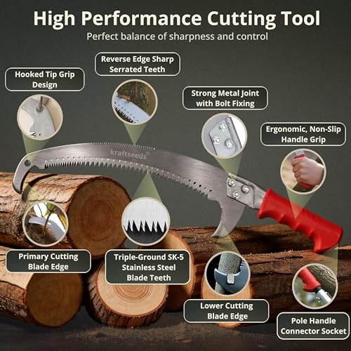 Image of Kraft Seeds Premium Curved Double Sided Pruning Saw, Tree Cutter Tools with Hooked Blade and Red Cover, Hand Saw Wood Cutter For Branch And Log Trimming