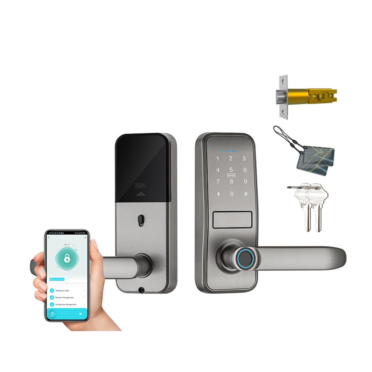 Smart Lock With Sleek Matte Black Handle - Keyless Entry Electronic Keypad Deadbolt, Fingerprint & Touchscreen Biometric Door Lock With Bluetooth for Front Entry