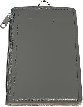 Leather Dikey Gri Kart Kılıfı Yaka Kartı Koruyucu Fermuarlı