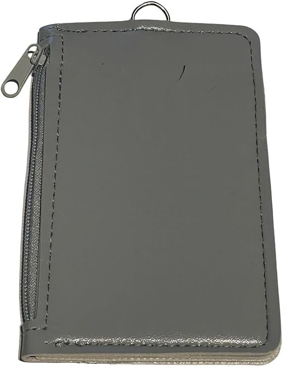 Leather Dikey Gri Kart Kılıfı Yaka Kartı Koruyucu Fermuarlı