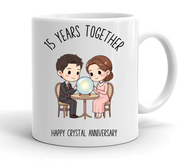 VIROSA 15 Years Crystal Anniversary Mug – 11oz Ceramic Coffee Cup Gift for Husband, Wife, Couples – Fifteenth Wedding Anniversary Present Idea, Romantic Keepsake — image 1