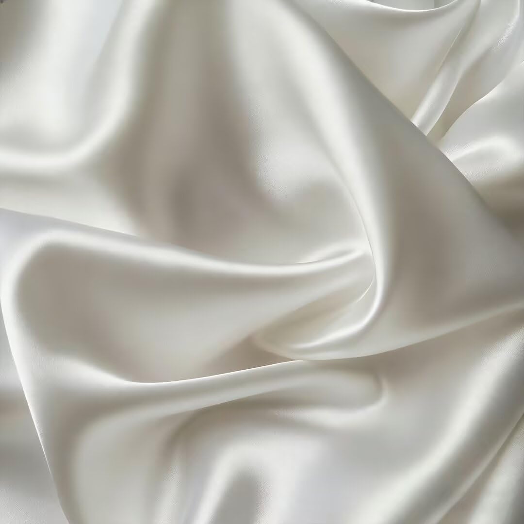 Satin Fabric by The Yard Soft Charmeuse Silky Shiny Cloth Fabric 59 Inch Width for DIY Sewing, Dress, Wedding Decorations, Draping, Sewing, Table Cloth(White, 1 Yard)