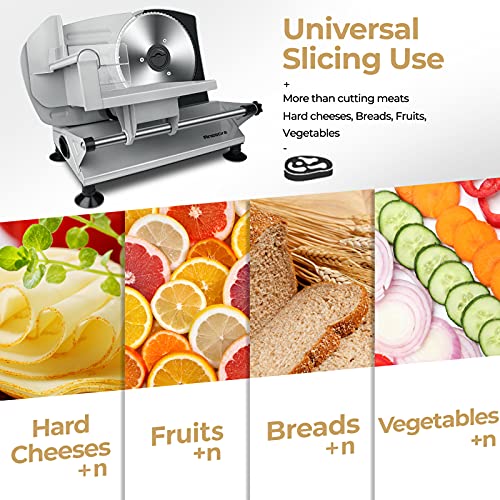 Meat Slicer, Anescra Electric Deli Food Slicer with Removable Stainless Steel Blade and Food Carriage, Adjustable Thickness Food Slicer Machine For Meat, Cheese, Bread, Home Use, Easy To Clean(150W)