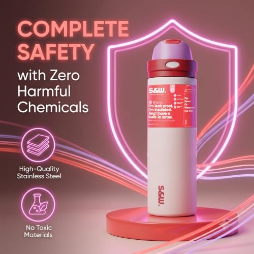 Image of STRAW&WEAVE PureFlow Water Bottle 710 ml Stainless Steel Sports Bottle with Sipper Cap | For Home, Office, Gym, Travelling | Lightweight | BPA Free (Rose Cloud)