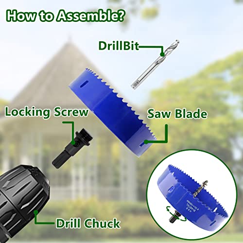 Image of Luomorgo 155mm /6.1 inch Hole Saw with Arbor, 1 1 /4 inch Cutting Depth | HSS Bi-Metal, For Wood Cornhole Boards, For Plastic Drywall, For Metal Sheet