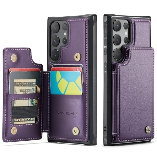 Vinich for Samsung Galaxy S24 Ultra Wallet Case with Card Holder RFID Blocking Credit Slots Kickstand Shockproof Phone Cover Fit for Galaxy S24 Ultra 6.8 Purple