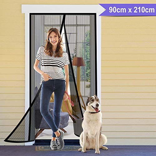 Preisvergleich Produktbild HOUSE DAY Magnetische Fliegengittertür mit super dichter selbstschließender Magnetdichtung und strapazierfähigem Polyester-Netz, Vollrahmen-Montageband Schwarz