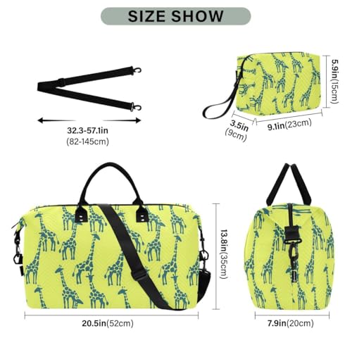 Blue Giraffe Animal Yellow Travel Duffle Bag Gym Bag Weekender Bags with Toiletry Bag Travel Trip Tote Bag3