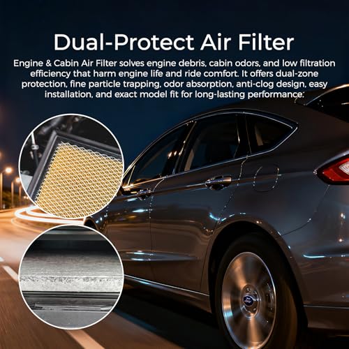 Image of Engine & Cabin Air Filter Combo Compatible with Ford F150 2015-2025 2.7L /3.0L /3.3L /3.5L /5.0L, Expedition, Lincoln Navigator, Lobo Replaces FA1883 FL3Z19N619A FP79