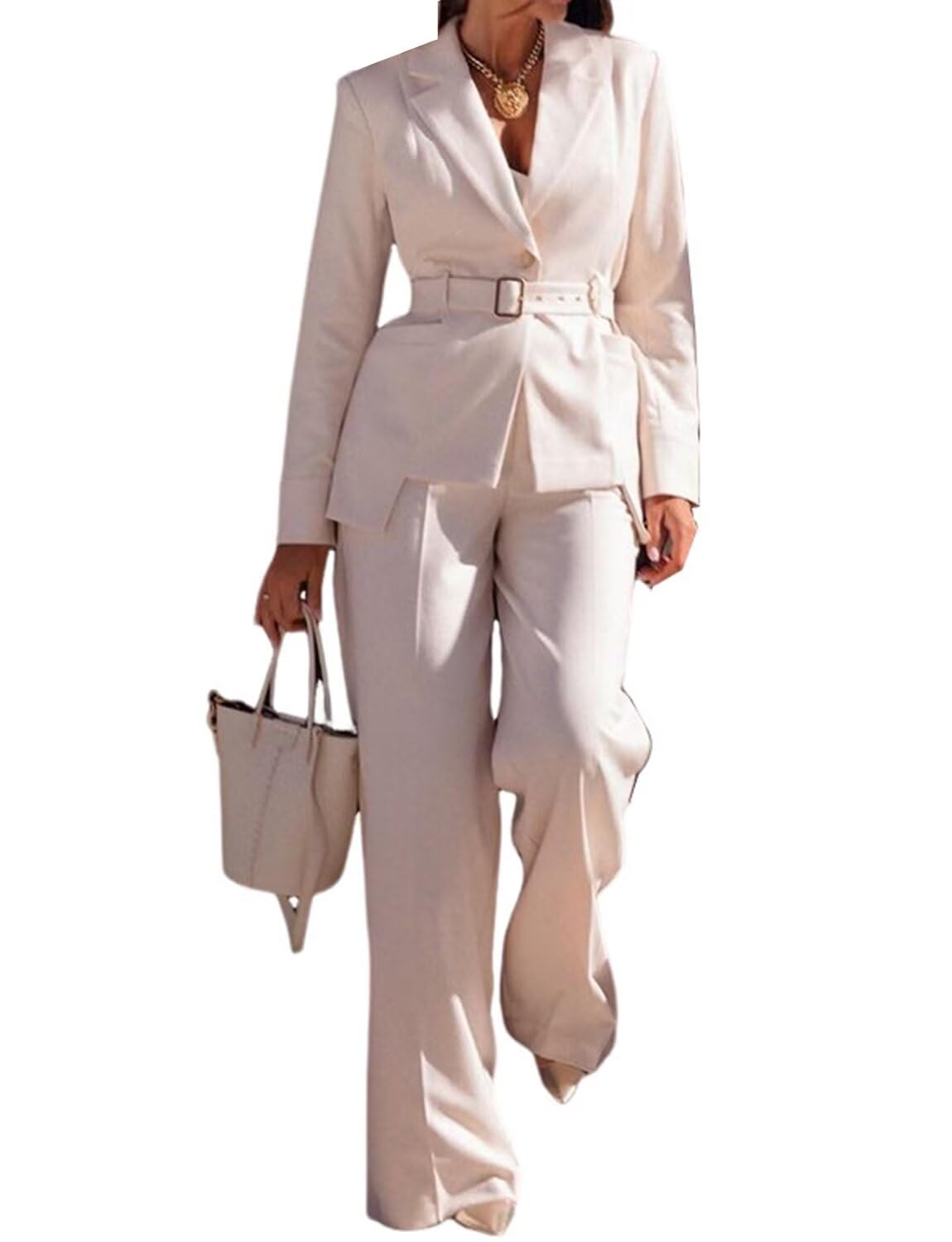 Donna Abito Due Pezzi per Giacca Elegante Pantaloni a Vita Alta e Gamba Dritta Set Ufficio Business Casual