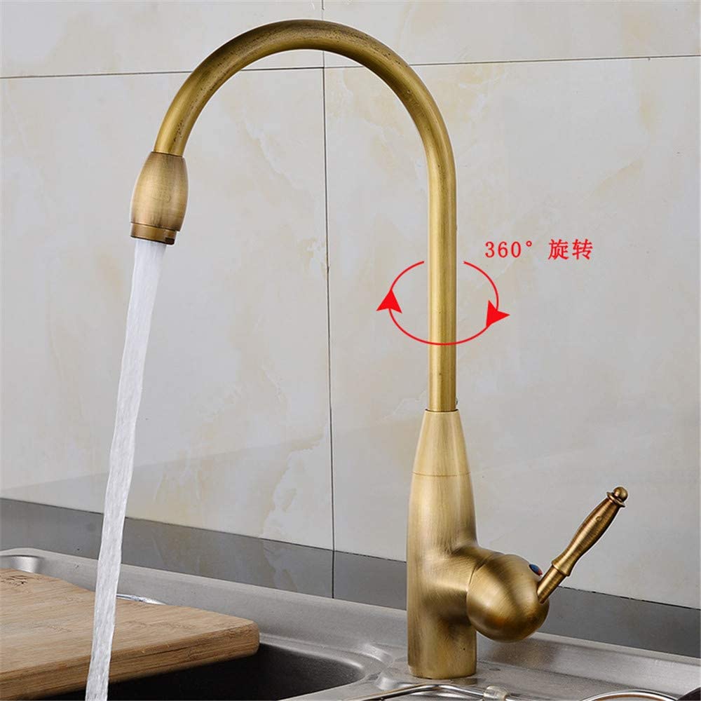 RajoNN Cucina in Rame Antico Rame Cucina Monoforo Miscelatore Acqua Fredda e Acqua Singola Maniglia Girevole Ottone Antico