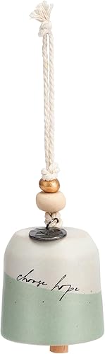 Demdaco Choose Hope Green - Campana de cerámica y madera inspirada en cerámica de 2.5 pulgadas