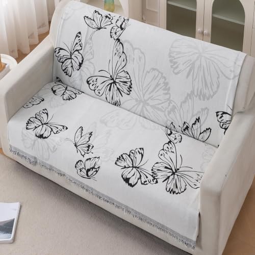 Image of HOKIPO Serene Abode Sofa Cover 2 Seater, 180x120 cm, Monochrome Butterfly
