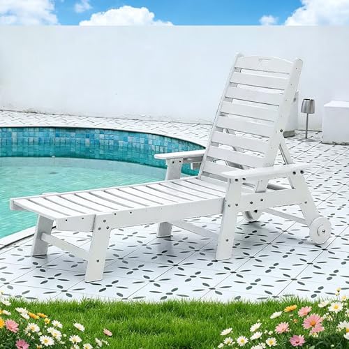 Genérico Tumbonas de Piscina Exterior de HDPE, Tumbonas de Bronceado Ajustable en 5 Posiciones, Sillon Relax Reclinable de Patio con Ruedas y Portavasos for Playa, Jardín, Terraza