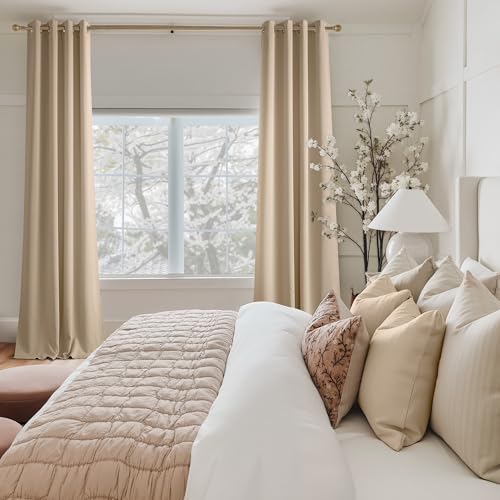 Image of NICETOWN Biscotti Beige Light Blinds - Microfiber Grommet Thermal Insulated Shades for Kid's Room, Yard, Boys Room, Girls Room, Nursery - Lightweight, 1 Pair, W52 x L95