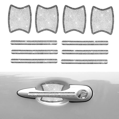 Image of 10PCS Car Door Handle Protective Cover,Bling Handle Protector,Car Door Handle Anti Scratch Sticker,Crystals Have A Reflective Effect, Making Vehicles Dazzling (Black&White)