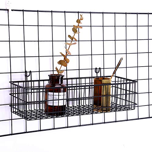 Kaforise Hanging Basket For Wire Wall Grid Panel, Multi-Function Wall Storage And Display Basket, Flower Pots Shelf Balcony Plant Storage Holder, Extra Large Size ,15.7"×5.9"×3.9",Black #TOP2