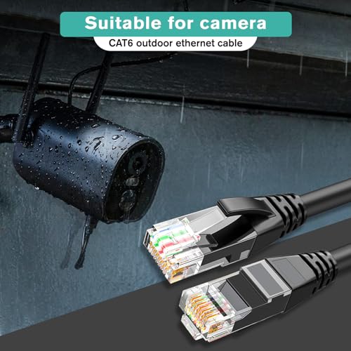 Ercielook Cat6 Câble Ethernet extérieur 200ft, Haute vitesse 23AWG 10Gbps CCA UTP Câble réseau - Enterrement direct LLDPE UV manteau LAN Cord