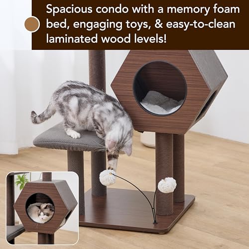 Rascador para gato de madera laminada PetPals con casa y cama miniatura 5