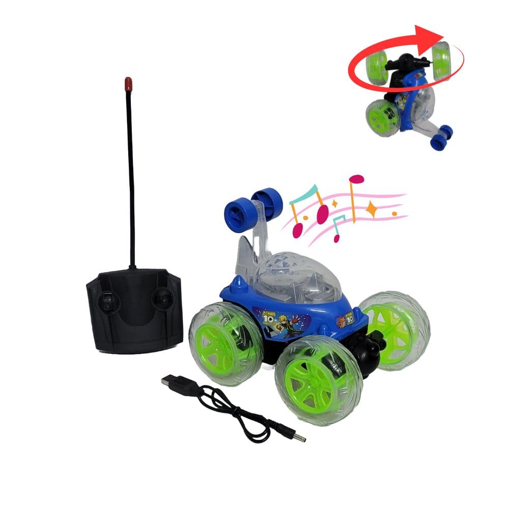 Kids Fun Rc Car Big Stunt 360 Rotating Rolling Rechargeable Battery LED Lights Sound 6 Wheels Remote Control Toy Gifts for Boy Girl Age 3 Above|5V Mobile Phones USB Cable Charging Batteries(Blue) (B0DHT78XNX) Amazon Price History, Amazon Price Tracker