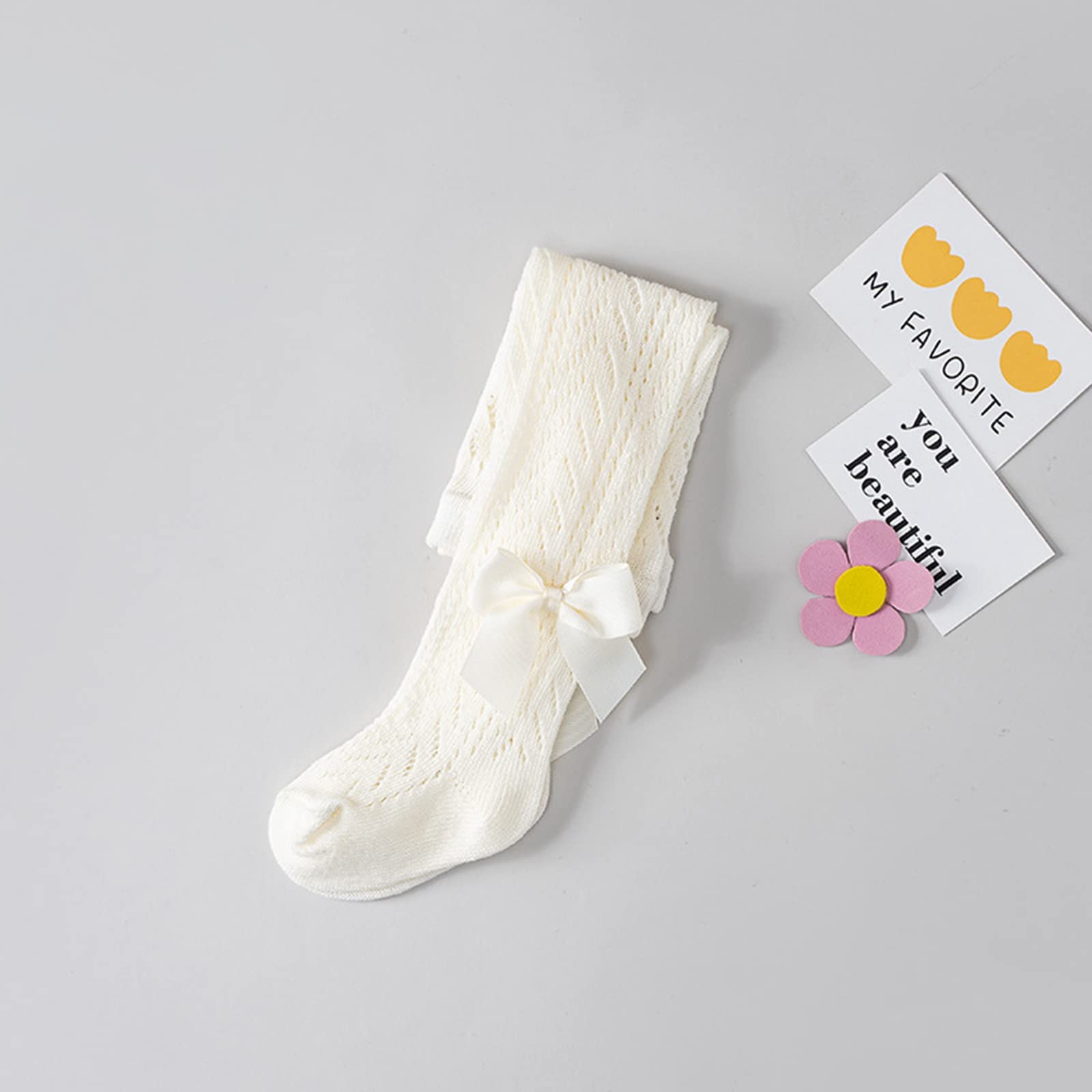 Kids Toddler Girls Stockings Tights Leggings Ribbed Knit Footed Pantyhose Warm Socks Pants Fall Winter Outfit Clothes (Hollow Out&Bow Beige, 1-2 Years)