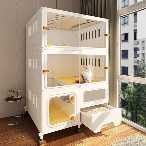 【3段式・1-3匹用】大型猫ケージ 室内用 キャスター&防滑付き トイレ専用ドア 組み立て簡単 多頭飼い対応 通気性 消臭 おしゃれ 猫用サークル