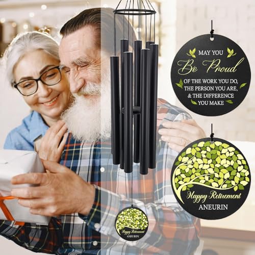 Image of Personalized Retirement Wind Chimes for Outside, 36 inch Happy Retirement Gift for Women, Men, Coworker, Colleague, Boss, Teacher, Nurse, Friend, Going Away Garden Patio Decor