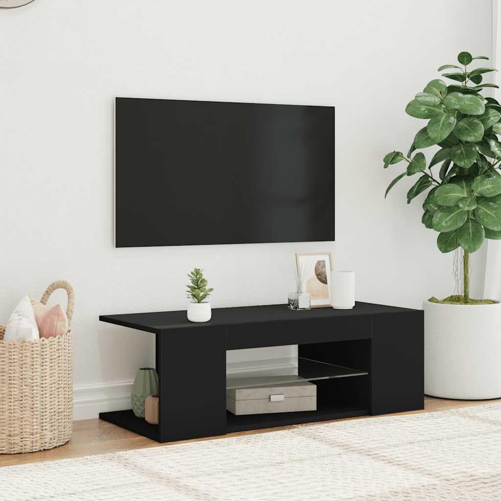 vidaXL Mueble para TV con Luces LED Soporte Armario Aparador Estante Salón Sala de Estar Dormitorio Decoración Entretenimiento Negro 90x39x30 cm