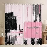 Feelyou Abstract Blackout Curtains Modern Abstract Art Curtains for Bedroom Living Room Children Pink Black Pattern Darkening Dreapes 2 Panels, 42 x 63 Inch Window Treatments