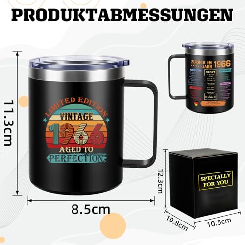 TUZELIYA Thermobecher 450ml Edelstahl 60 Geburtstag Geschenk Mann & Frau, 1966 Jahrgang Geschenk… – Ansicht 3