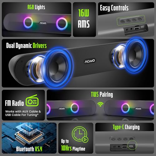 Image of ACwO CARNIwAL 313 | 16W RMS Output | Dual Powerful Speakers | 10Hrs Music Playtime | TWS Function for Multi-Unit Pairing | Dynamic RGB Lights (Black)