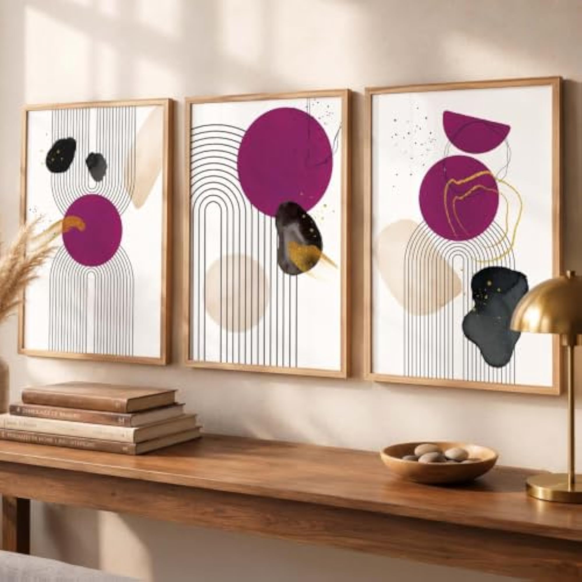 Boho Art Set of 3 Modern Paintings with Frame
