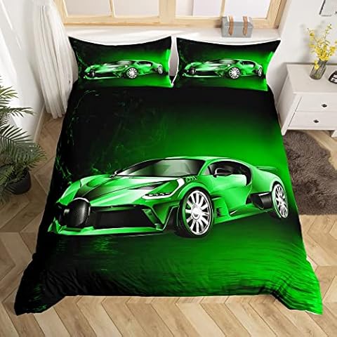 Green Race Car Bedding Set for Kids Cover